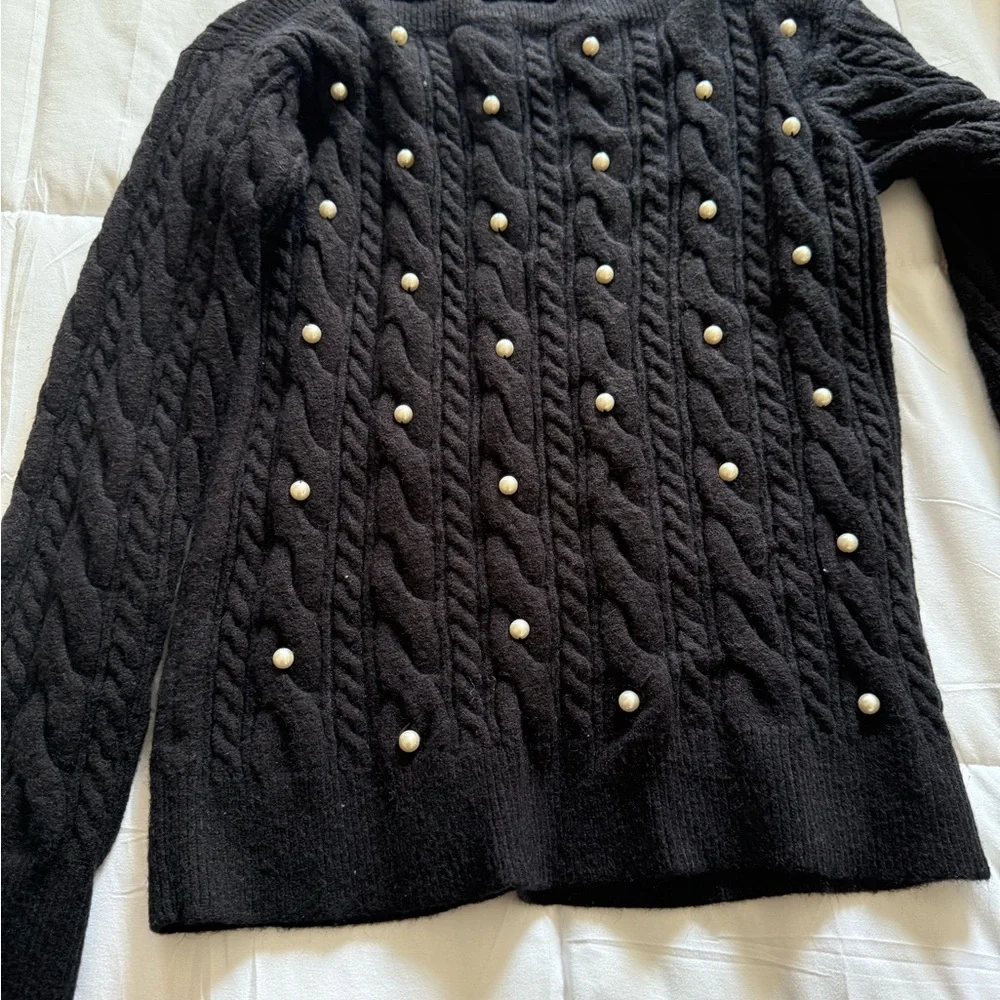 Ann Taylor Black Sweater with Pearl Accents - Picture 8 of 11